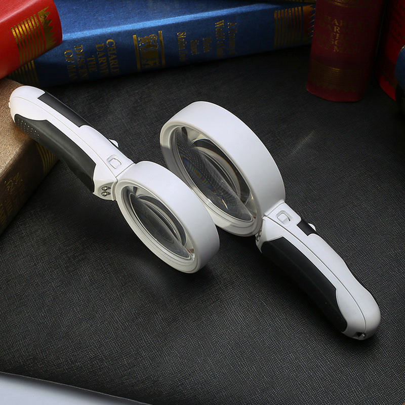 Ergonomic 20X optical magnifier with LED light for comfortable, extended reading sessions.