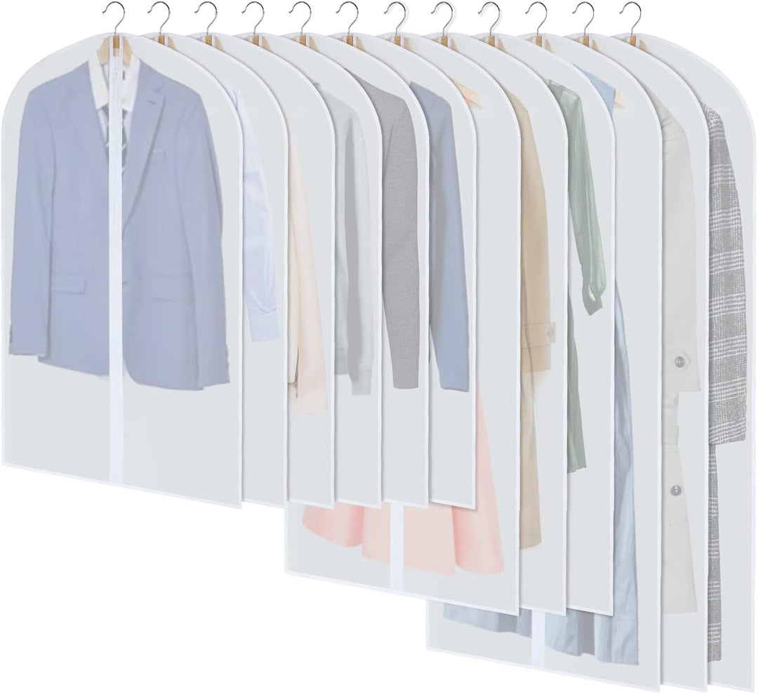 24-Pack PEVA garment covers, 3 sizes for optimal clothing protection & closet organization.
