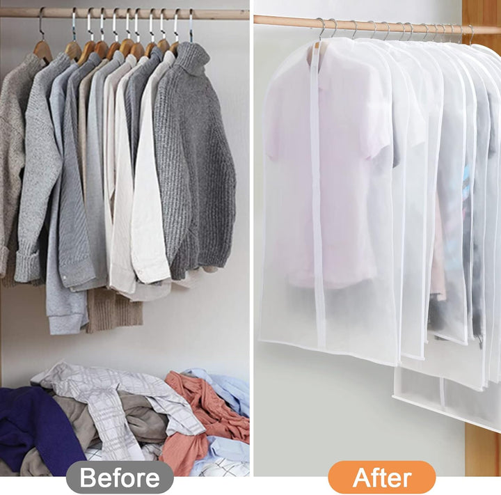 Premium PEVA garment bags, multi-size for secure wardrobe storage & travel use.