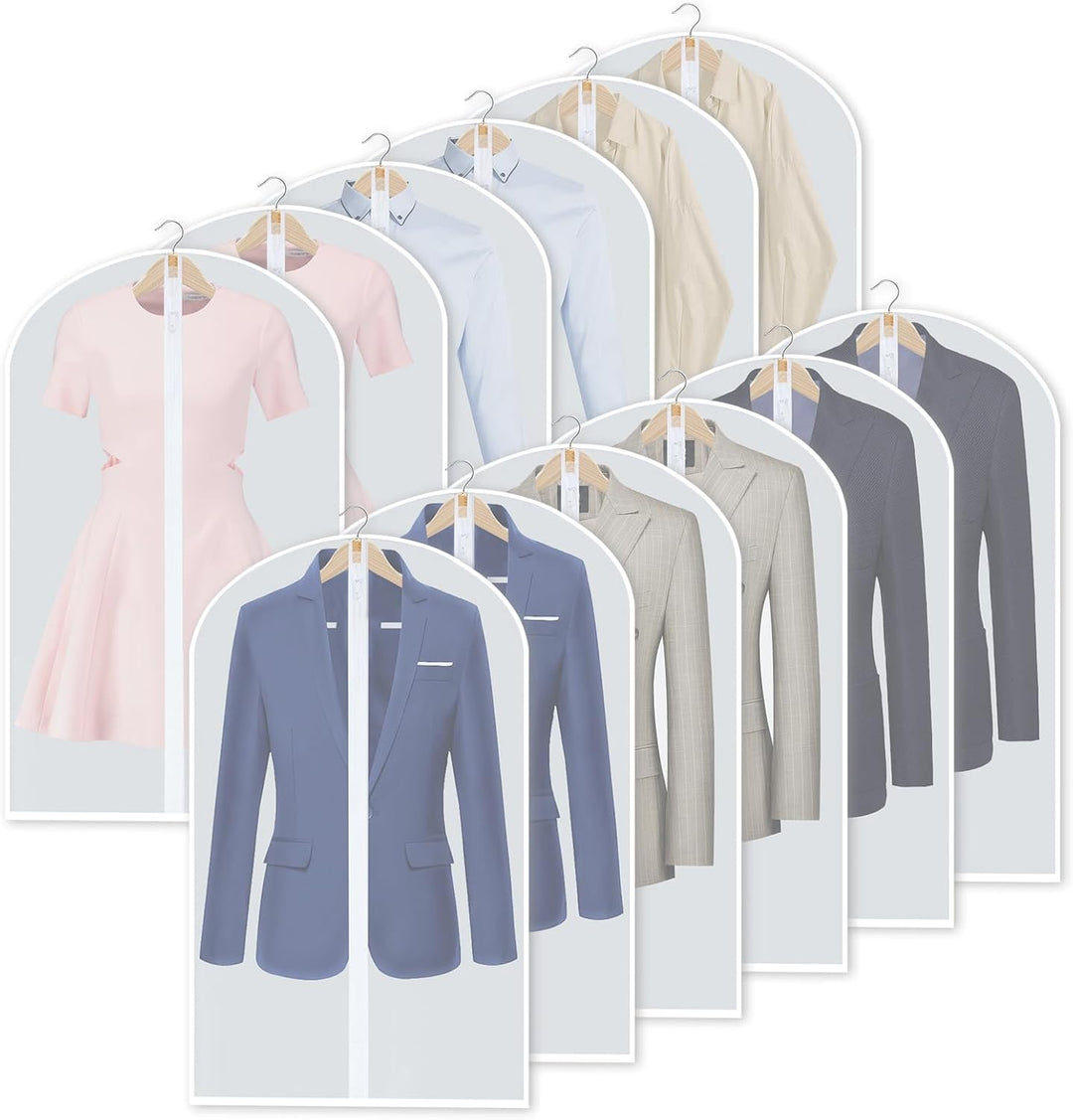 Secure your clothes with PEVA dust covers, 3 sizes for complete garment protection.