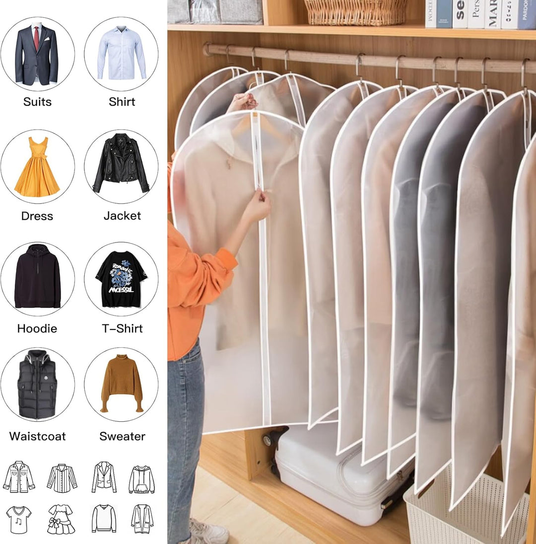 Long-lasting PEVA clothing protection bags, great for seasonal wardrobe storage.