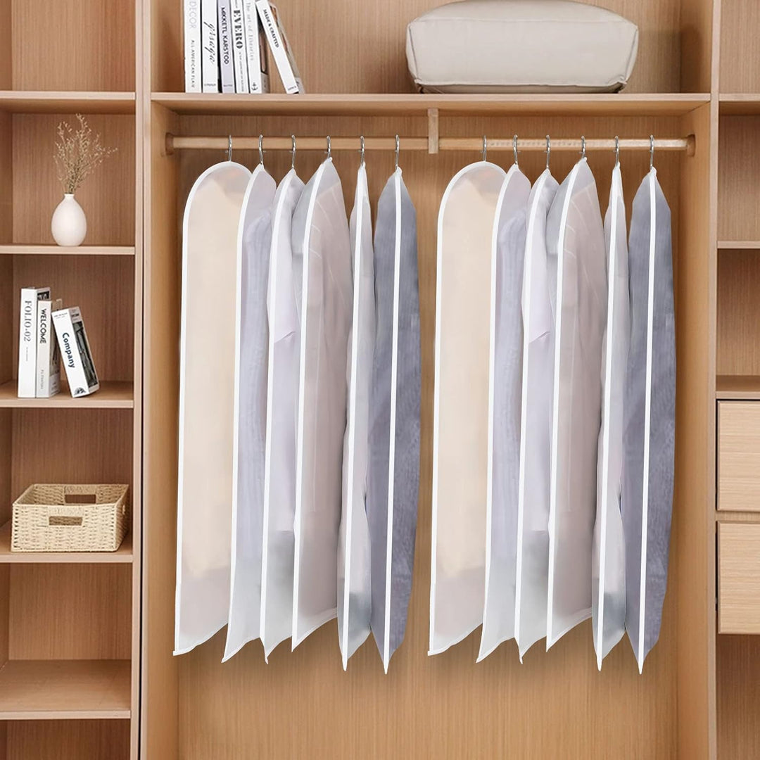 Organize your closet with PEVA garment dust covers, ensuring clean clothes.