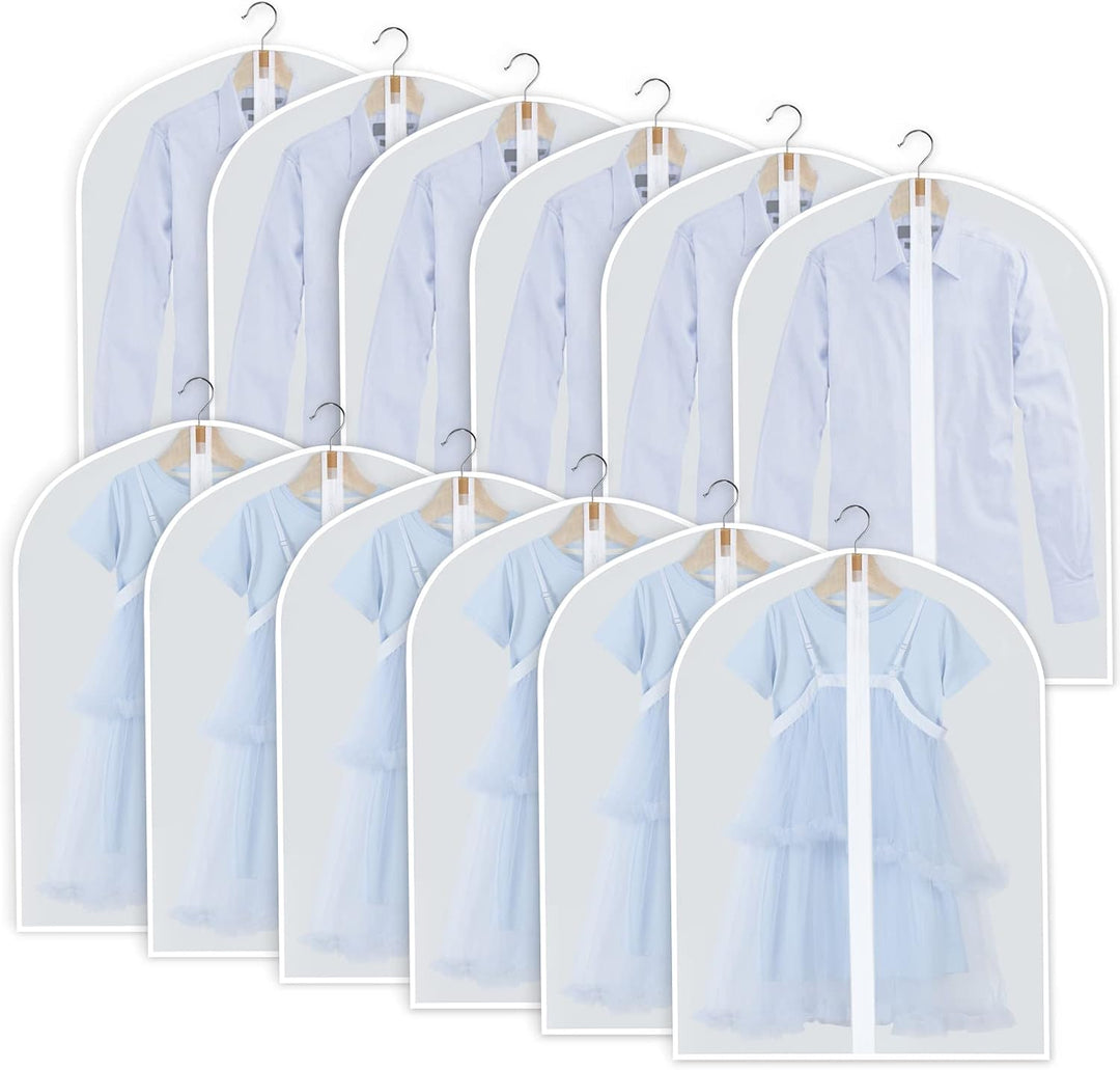 Dustproof PEVA garment bags, 3 sizes for protecting valuable clothing items.