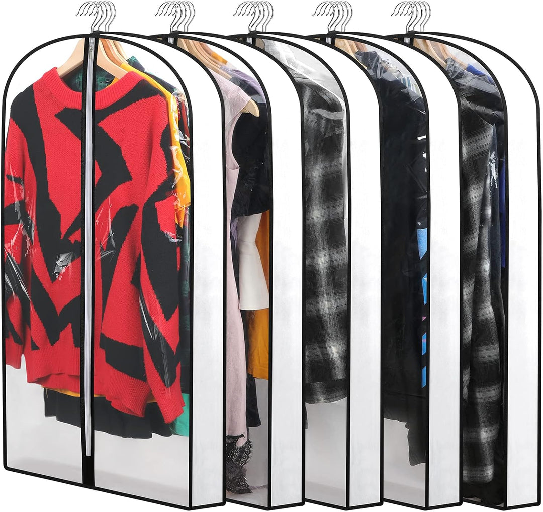 PEVA hanging dust covers for clothing, essential for closet organization & protection.