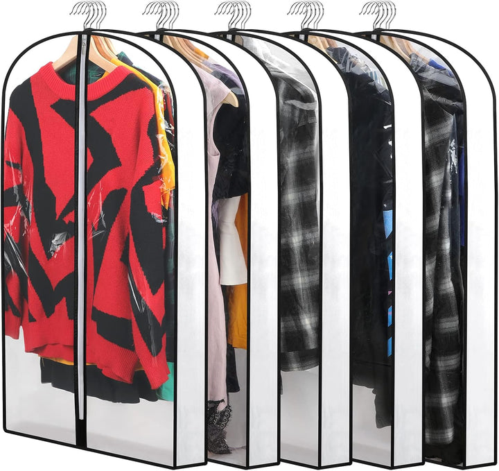 PEVA hanging dust covers for clothing, essential for closet organization & protection.