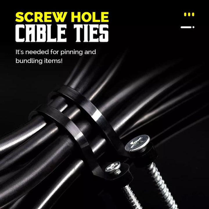 Image showcasing the screw-mounting feature of nylon cable ties for secure wire organization