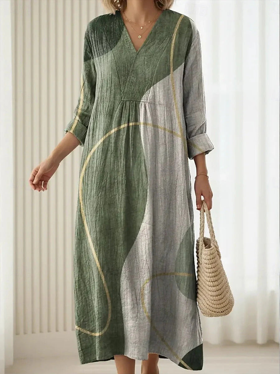 Women's Boho Floral V-Neck Pocket Midi Dress - Effortless Style