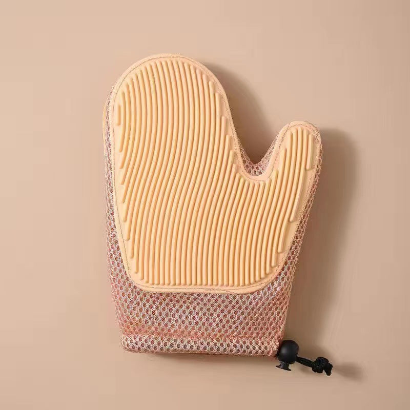 "2in1 cat grooming glove with soft nubs, blue, offers gentle pet care, massage effect, and easy hair removal for cats."