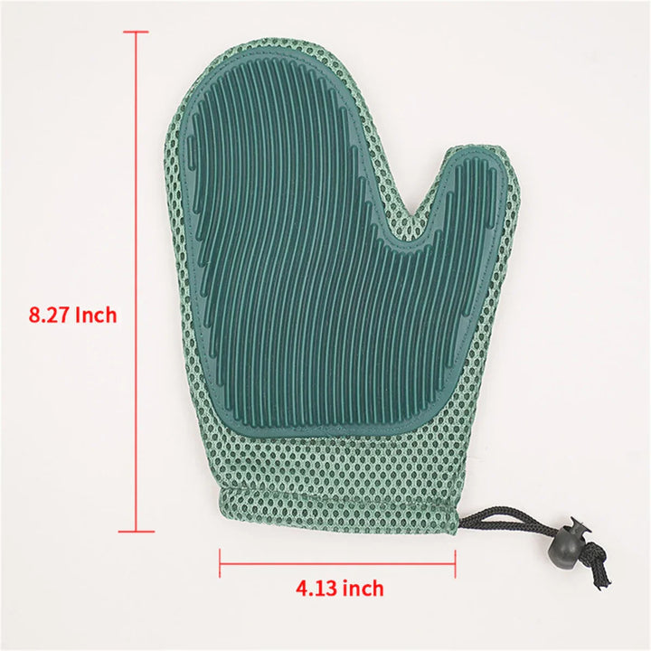 "2in1 cat grooming glove with soft nubs, blue, offers gentle pet care, massage effect, and easy hair removal for cats."