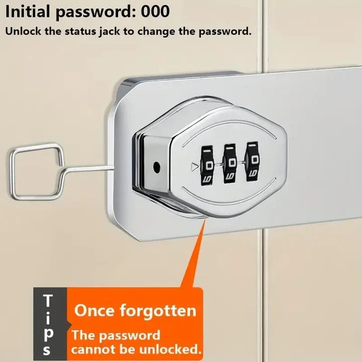 Universal keyless 3-digit combination lock. Enhances security for cabinets, drawers, and secure storage.