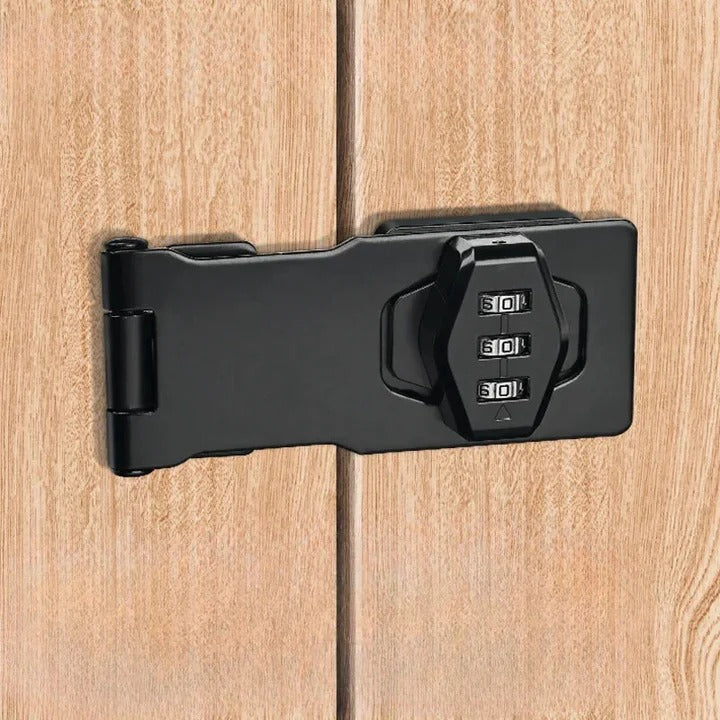 Sleek metal 3-digit combination cabinet lock. Provides keyless security for home & office storage.