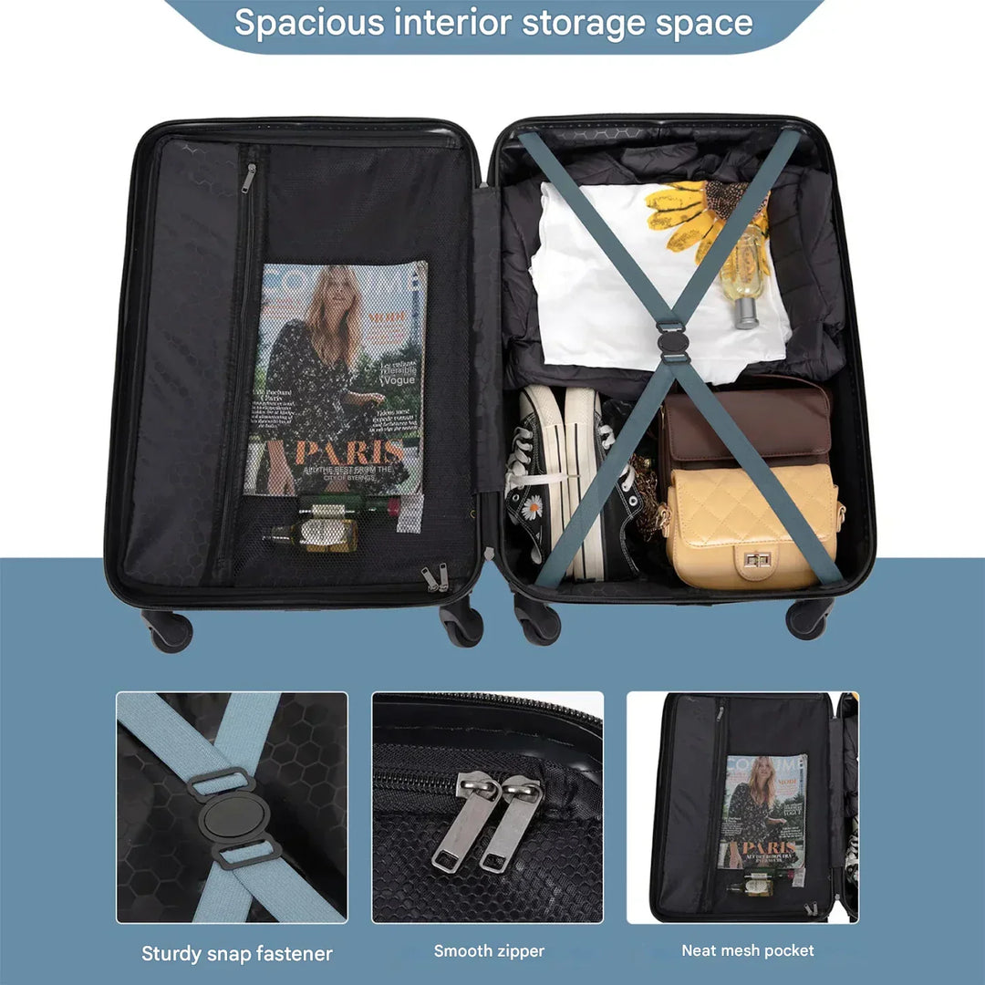 Stylish blue 3-piece hardshell luggage set, including small, medium, and large suitcases for all travels.