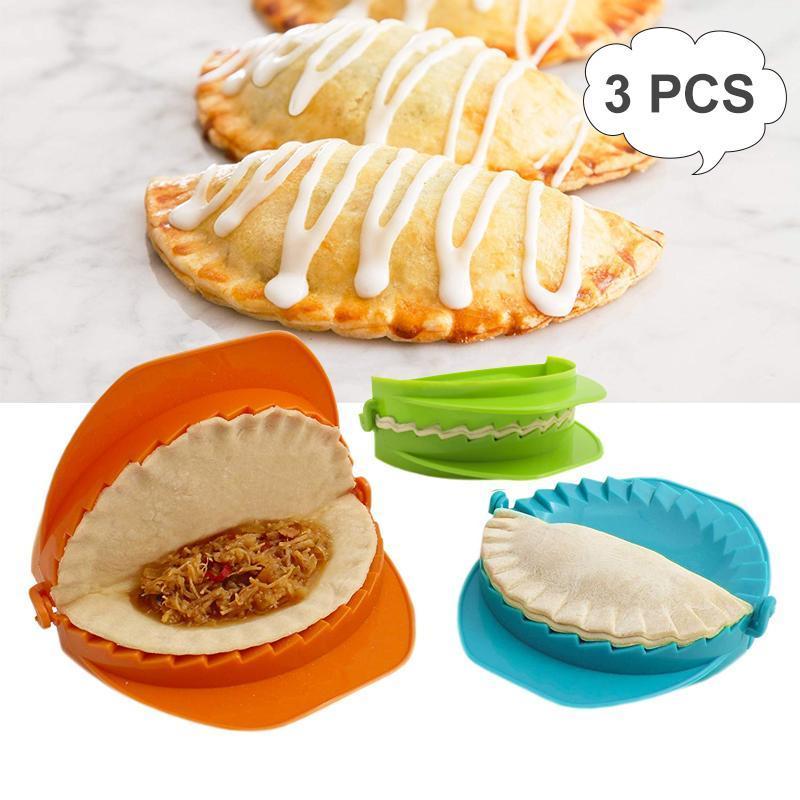 Handheld pastry press set for creating uniform crescent-shaped dumplings and empanadas