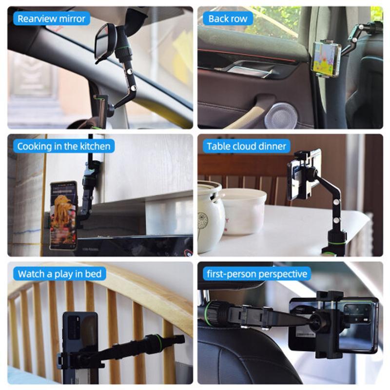 Automobile accessory: black 360-degree rotating phone holder, perfect for rearview mirror mounting