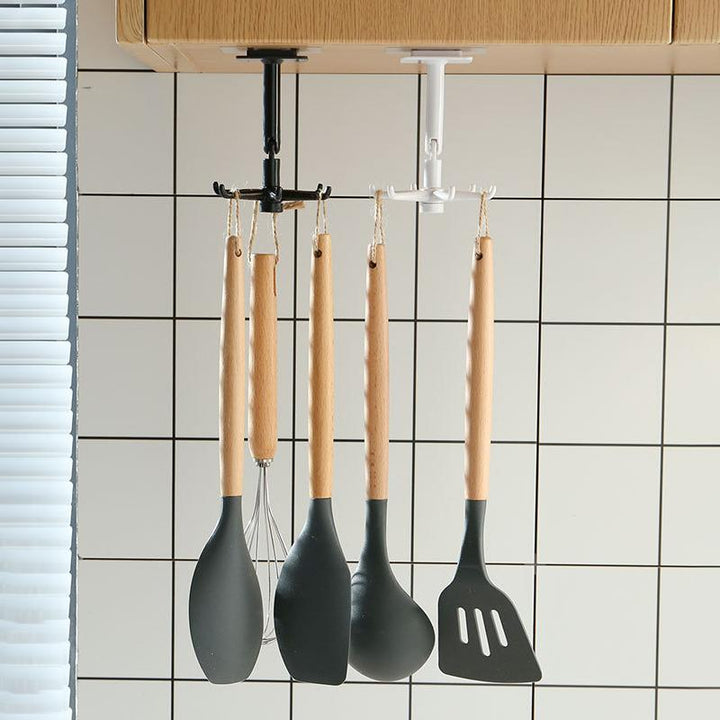 Universal folding utility hook in white, ideal for kitchen storage and houseware organization, rotating design