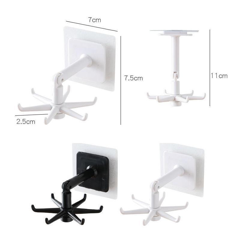 Adhesive 360° rotating hook for space-saving organization, perfect for kitchen utensils & home items