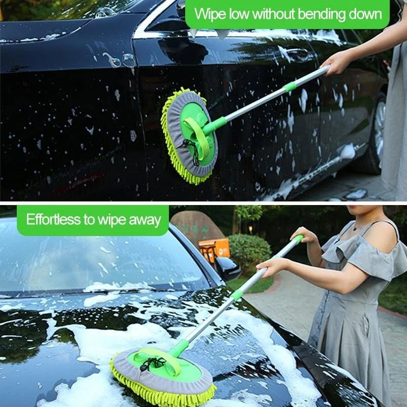 Image of a cleaning mop with 360° rotation and adjustable telescopic handle extended for ceiling reach