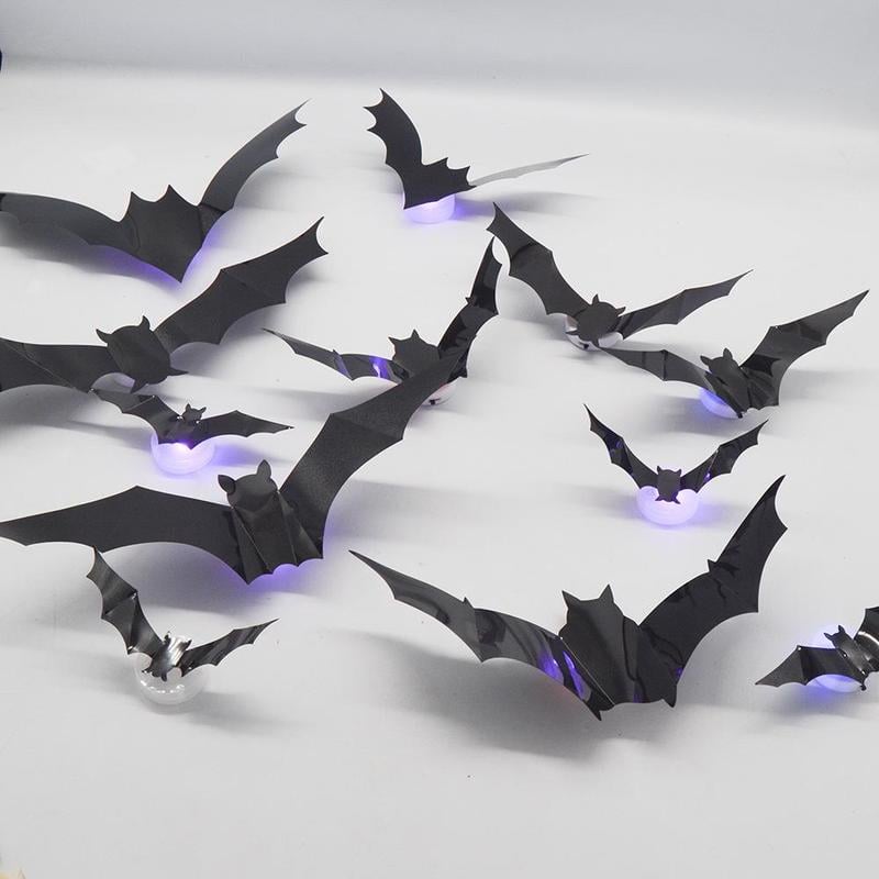 Decorative 3D bat LED, glowing purple, perfect for adding a spooky touch to Halloween walls