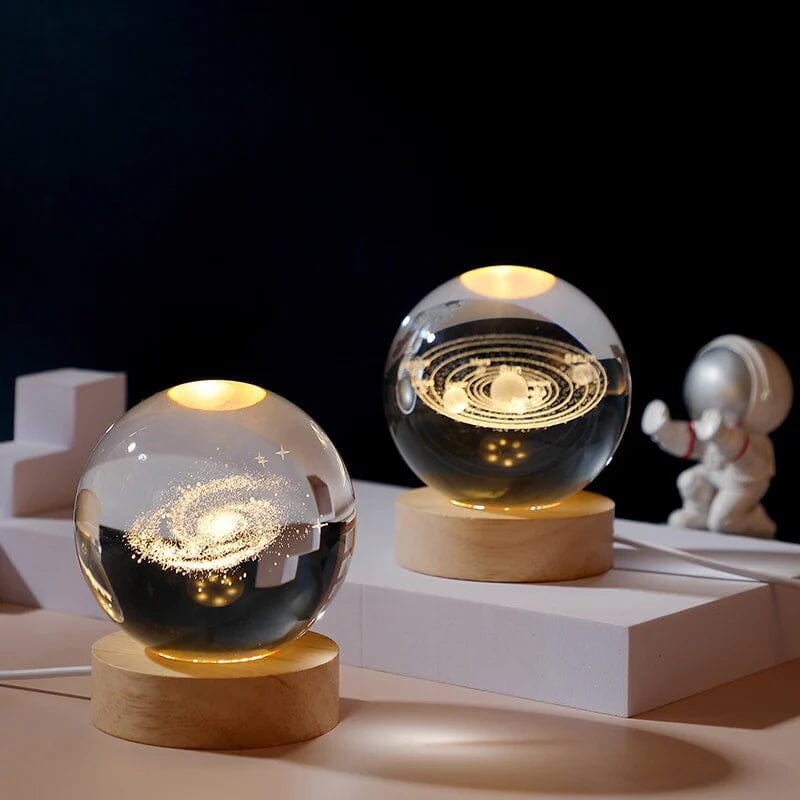 Elegant crystal ball, 3D engraved artwork, provides gentle night light ambiance