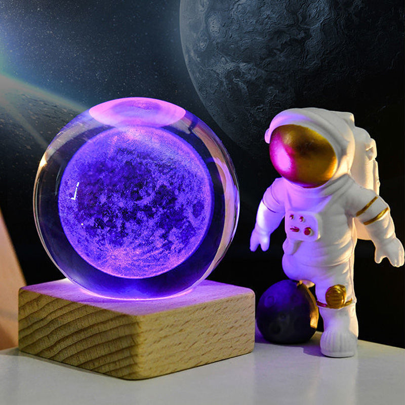 Detailed 3D engraved universe crystal night light, a unique homedecor item for space enthusiasts