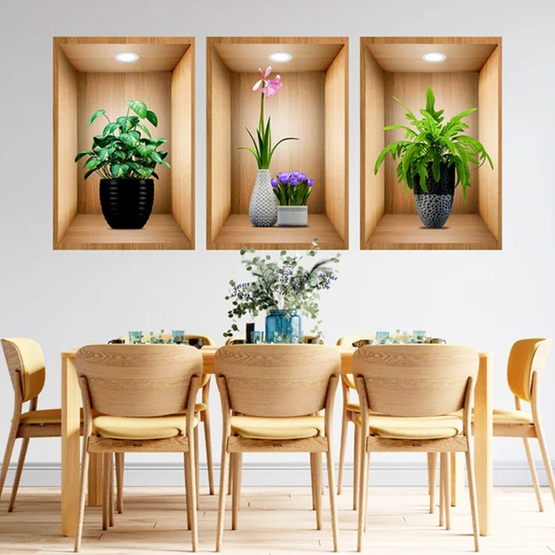 Large 3D floral vase wall decal, impressive home decor, statement room aesthetic