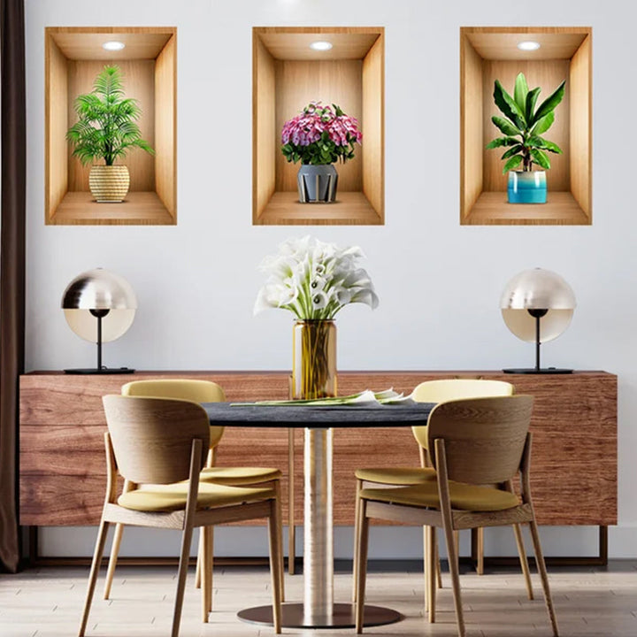 Small 3D floral vase wall decal, subtle home decoration, delicate room accent