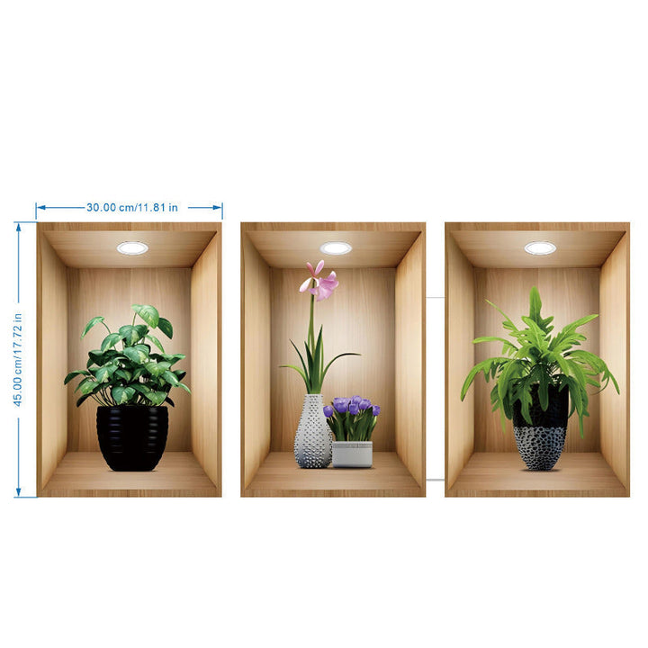 Artistic 3D floral vase wall decal, unique wall art, creative home decoration aesthetic