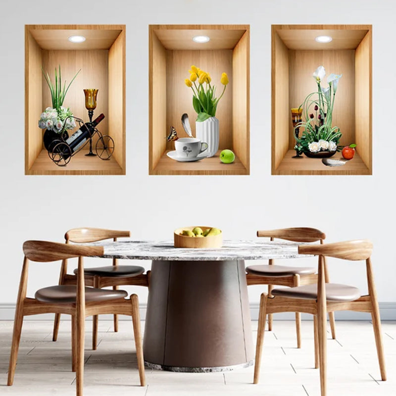PVC 3D floral vase wall decal, modern home decor, peel and stick application