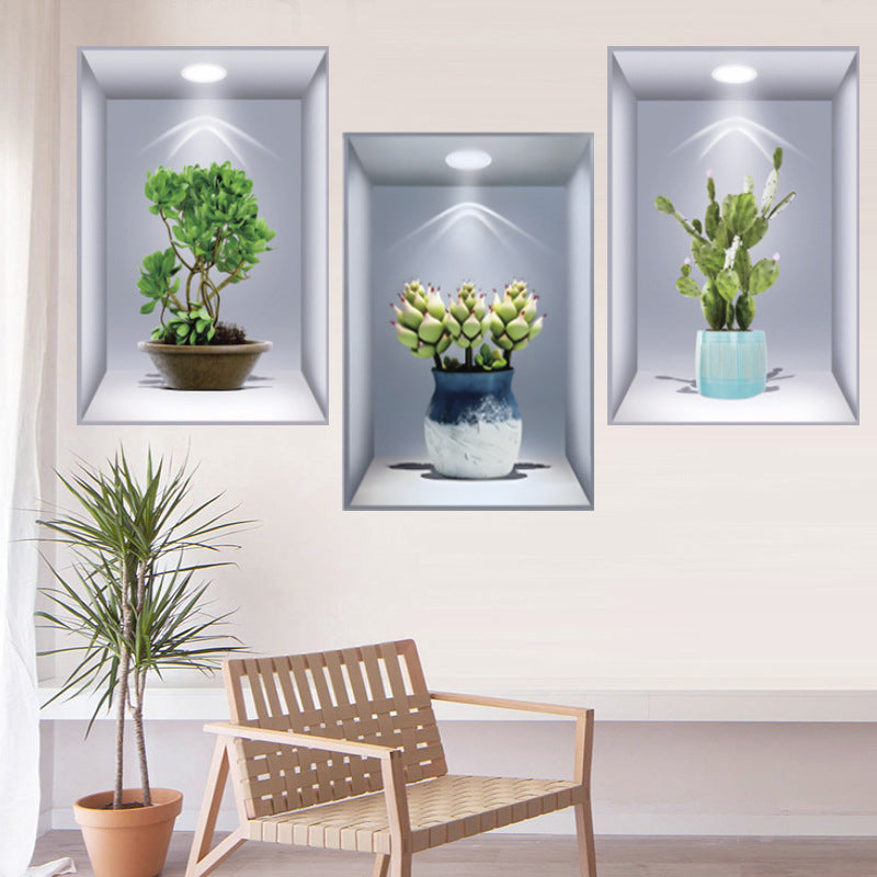 Colorful 3D floral vase wall decal, vibrant room aesthetic, peel and stick design