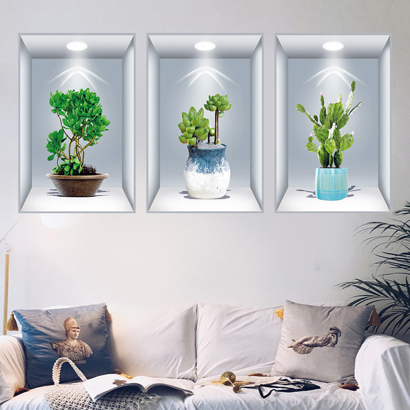 Abstract 3D floral vase wall decal, unique home decoration, contemporary room accent