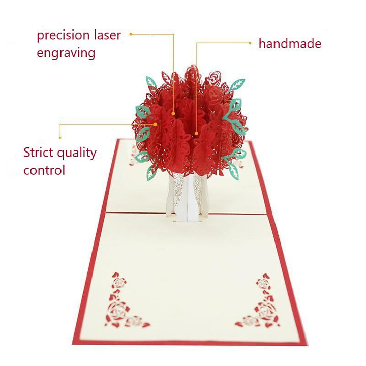 Unisex 3D pop-up card featuring a vibrant rose bouquet, ideal for special occasions