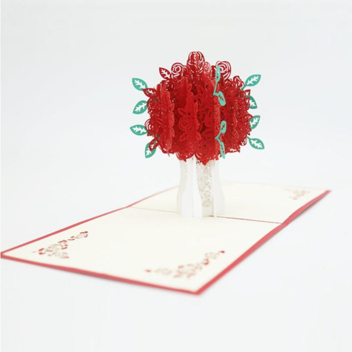 Elegant pop-up greeting card with a three-dimensional rose bouquet, a unique gift for loved ones