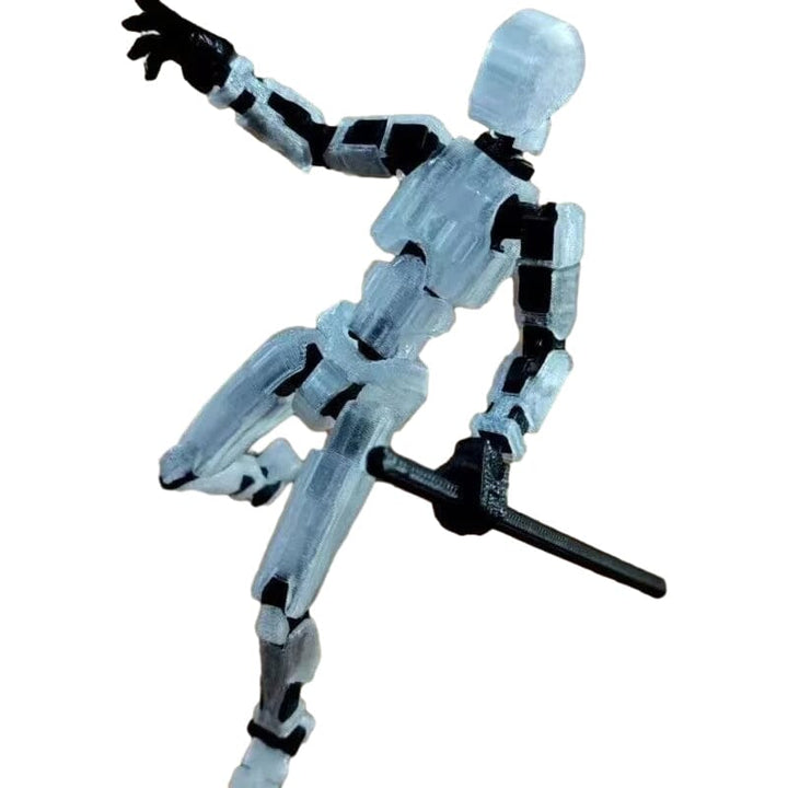 Close-up of the head and shoulders of a multi-jointed robot action figure, showing detail