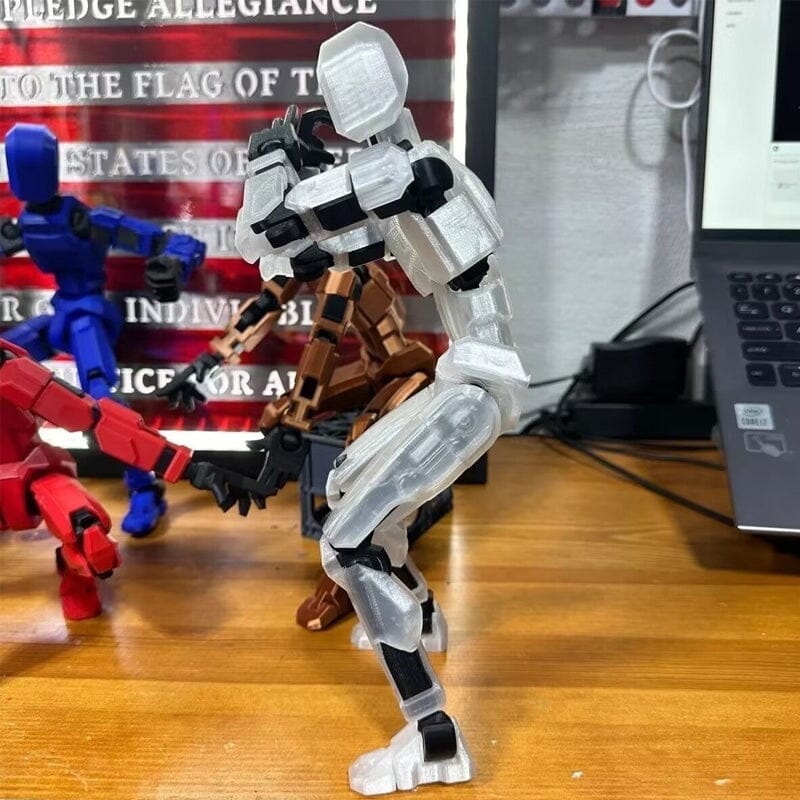 Unisex robot toy with movable joints, posed standing upright, ideal for desk decor