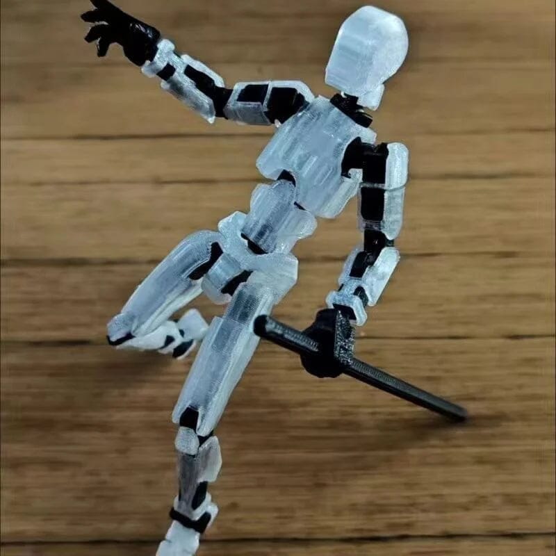Creative play robot toy with flexible joints, shown in a sitting position, novelty gift idea