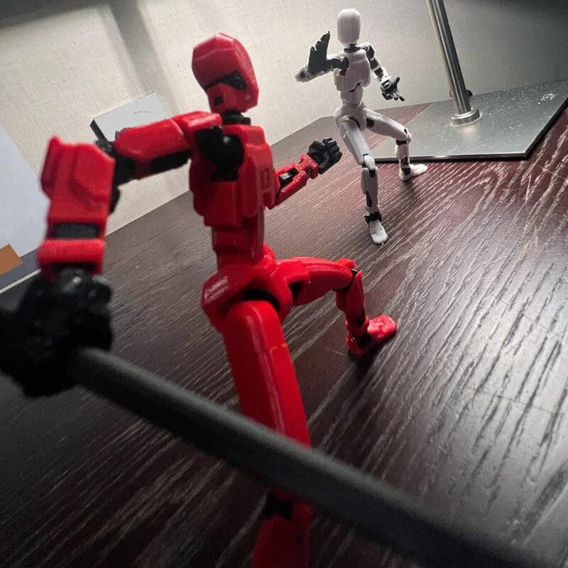 Front view of a 3D printed robot toy showcasing its articulate design and movable joints