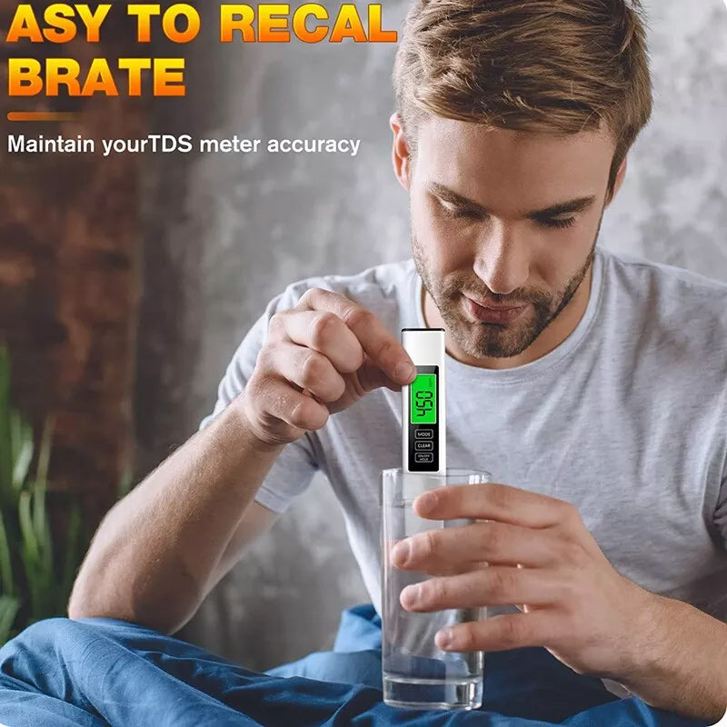 Handheld Water Quality Tester, featuring TDS, EC, and Temp functions for diverse applications