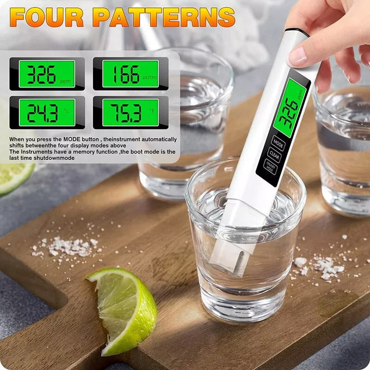 Ergonomic 4-in-1 Water Tester, ideal for hydroponics, aquariums, and pool water quality