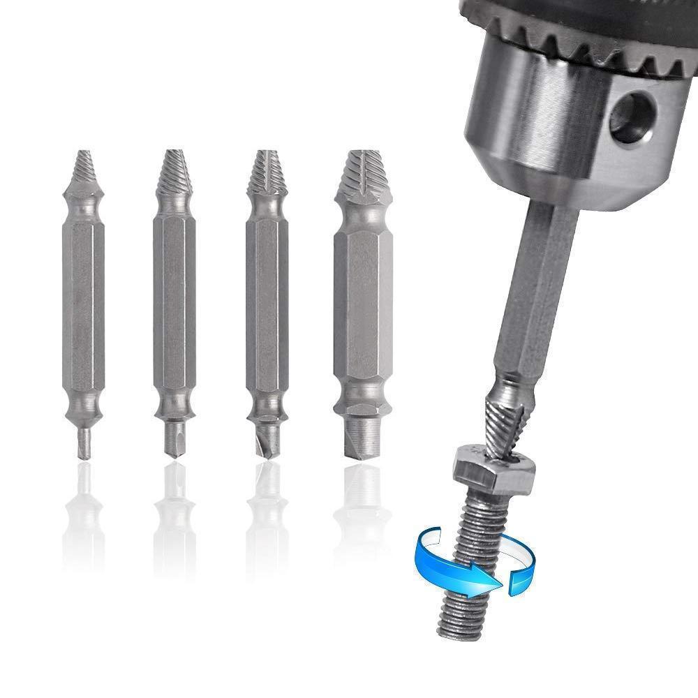 4-piece Universal Damaged Screw Extractor Set, high-speed steel for broken bolts & fasteners