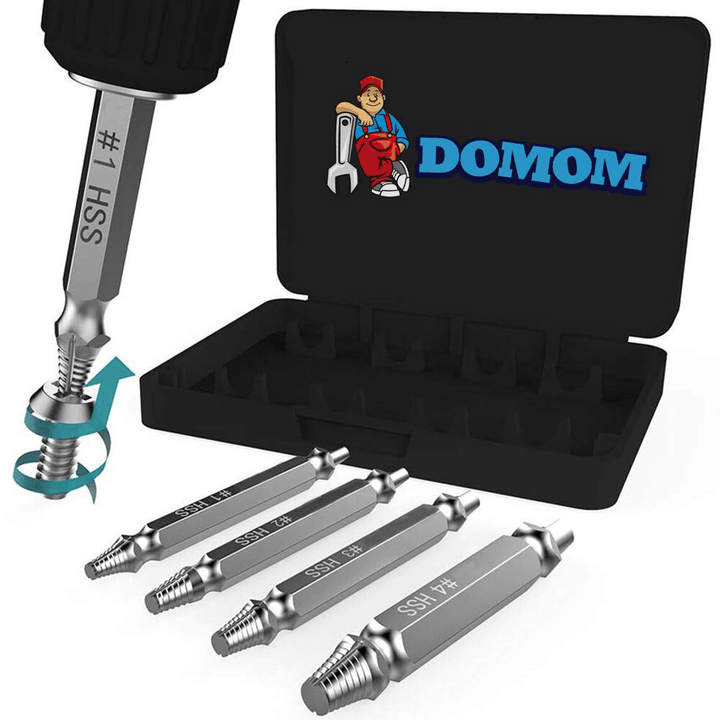 Close-up of Universal Damaged Screw Extractor Set, showing various sizes for stripped screws