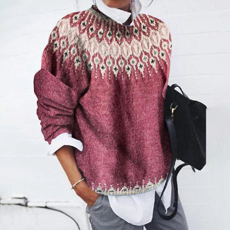 Women's Ribbed Knit Round Neck Sweater for Effortless Style
