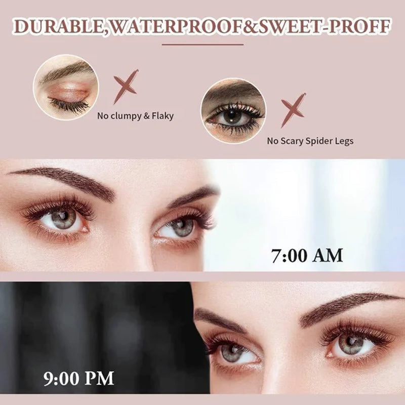 Before and after comparison showing significant lash volume and length using 4D Liquid Lash Extensions Mascara.