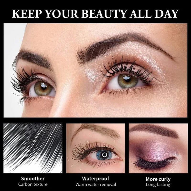 Display of 4D Liquid Lash Extensions Mascara tube and open wand, showcasing the black, smudge-proof formula.