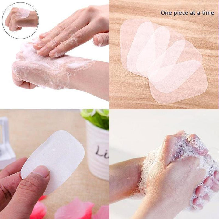 Close-up of a single sheet of portable hand soap, emphasizing its convenience for hygiene
