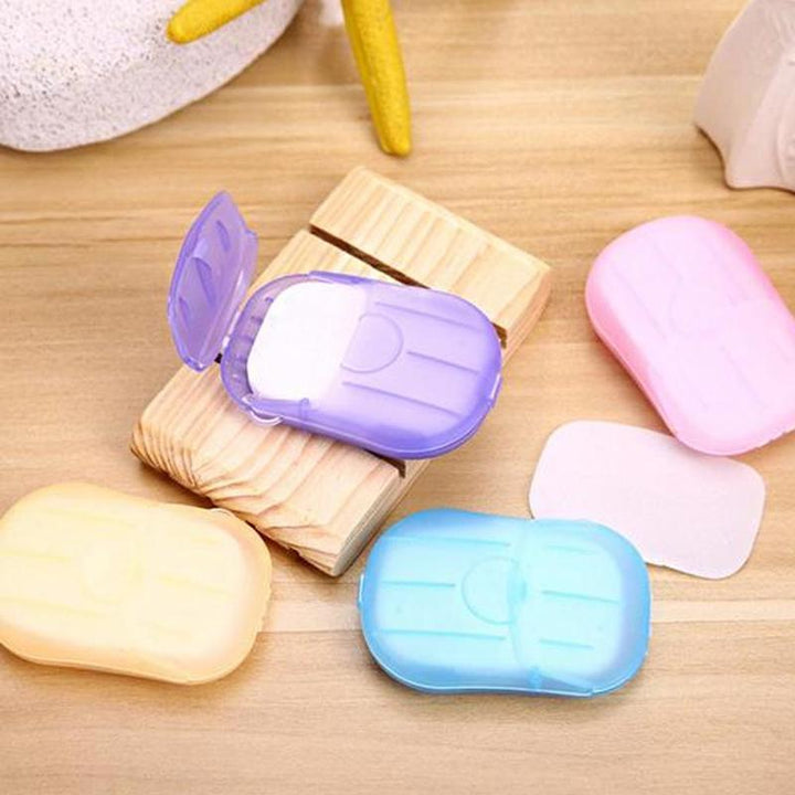 Portable hand soap sheets displayed with a water droplet, suggesting effective hand washing