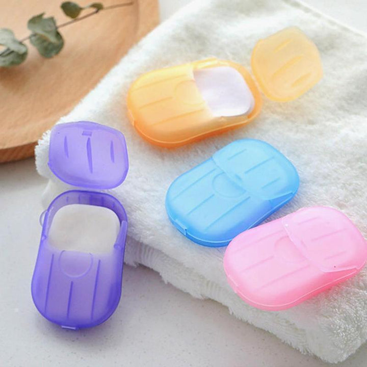 Variety of portable soap sheet boxes, illustrating a practical solution for travel hygiene
