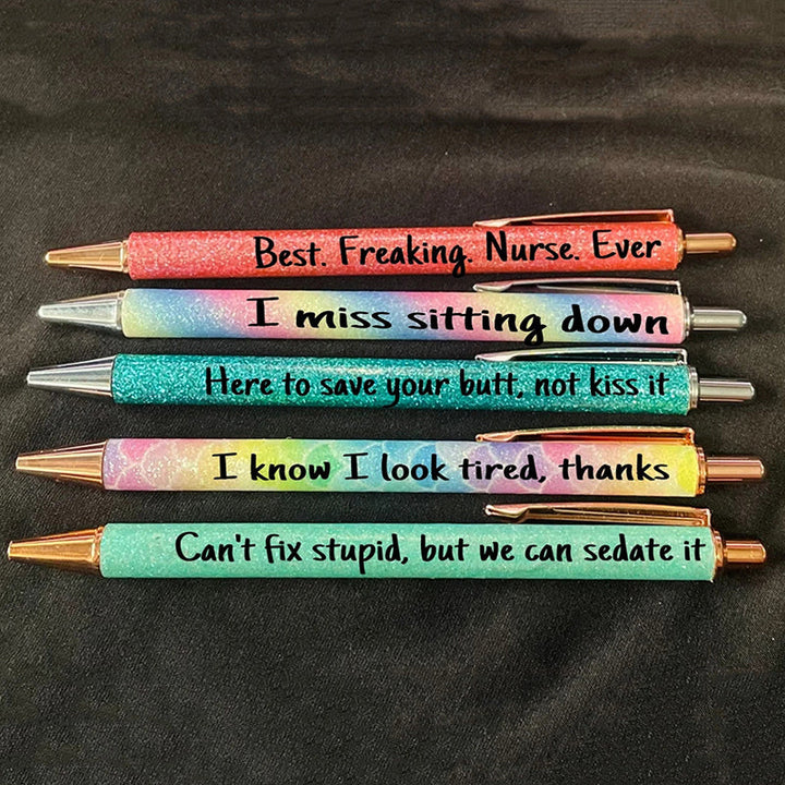 5 humorous nursing ballpoint pens, 'I'm a Nurse, What's Your Superpower?' funny gift set