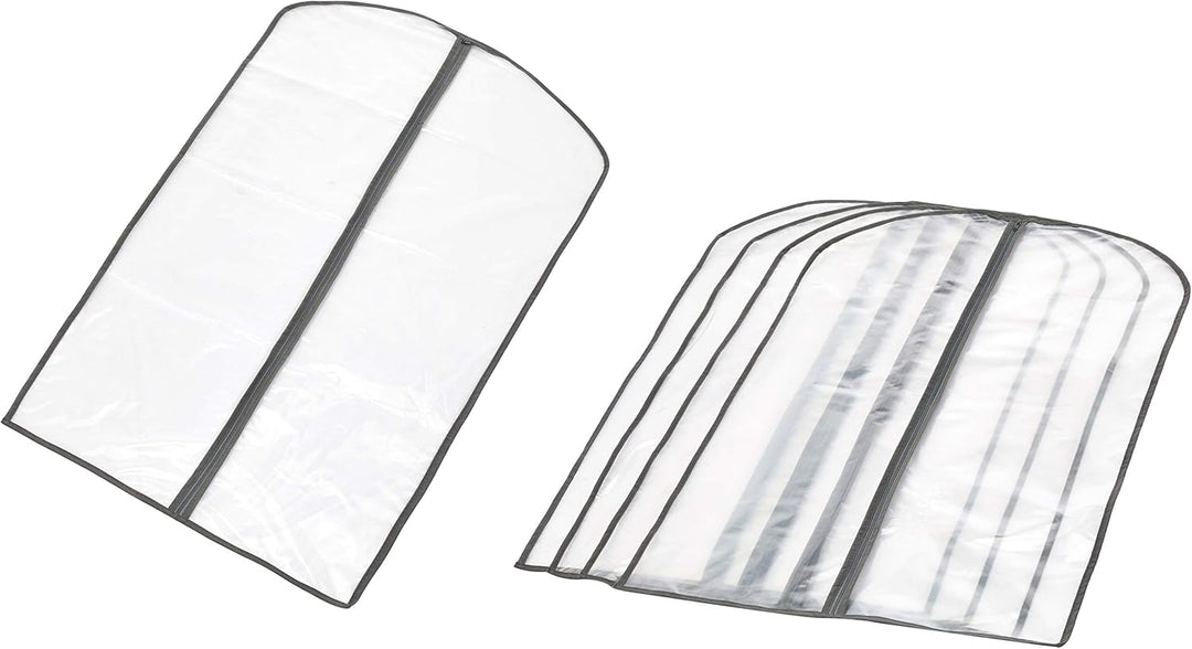 5-pack PEVA garment storage bags with zippers for dust-free clothing protection & closet organization.