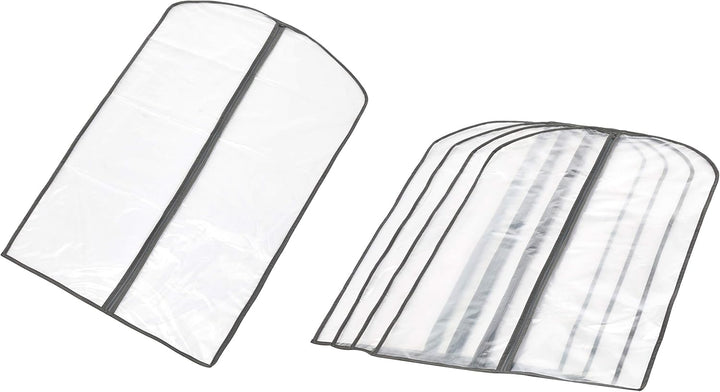 5-pack PEVA garment storage bags with zippers for dust-free clothing protection & closet organization.