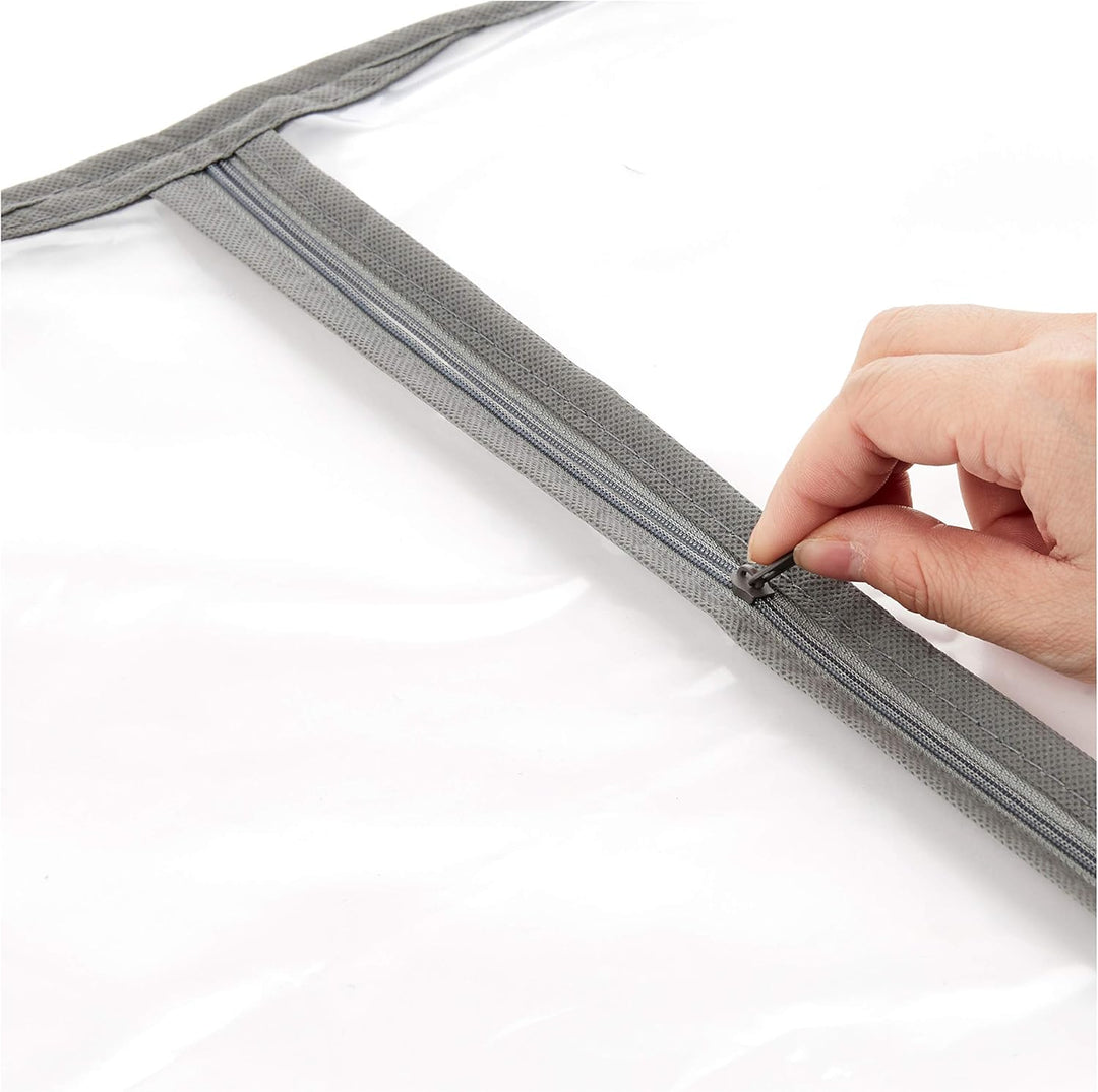 Set of 5 durable PEVA dust covers with full zippers for reliable clothing storage & closet organization.